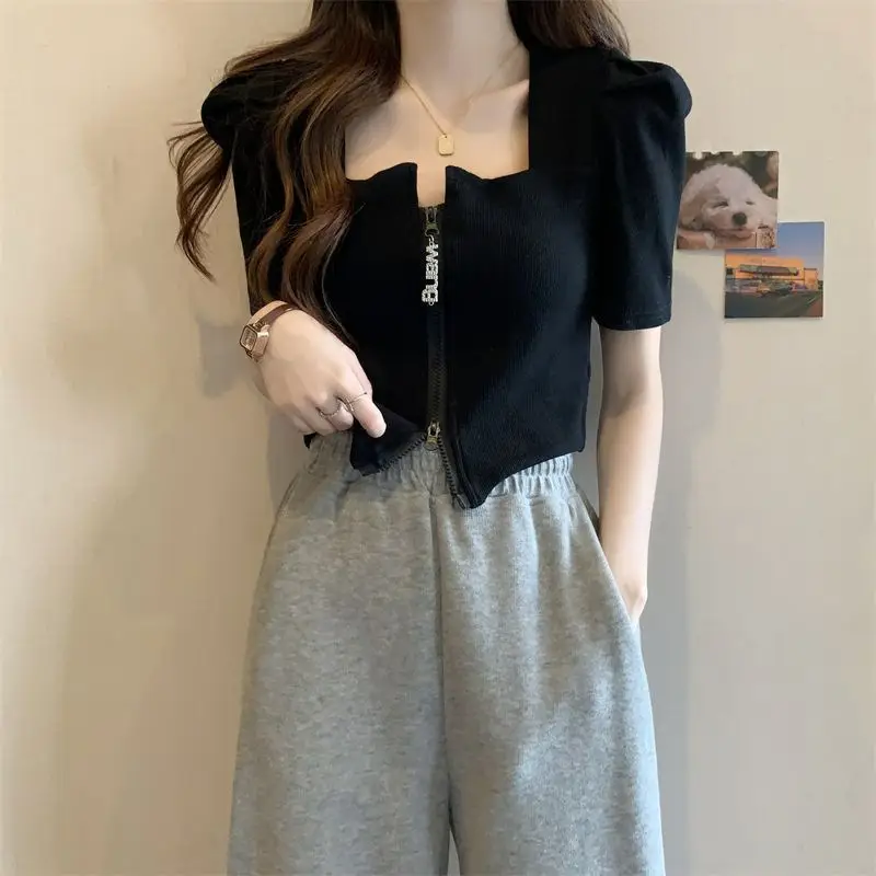 Women's Zip Front Summer T-Shirt Slimming Design — feature 12
