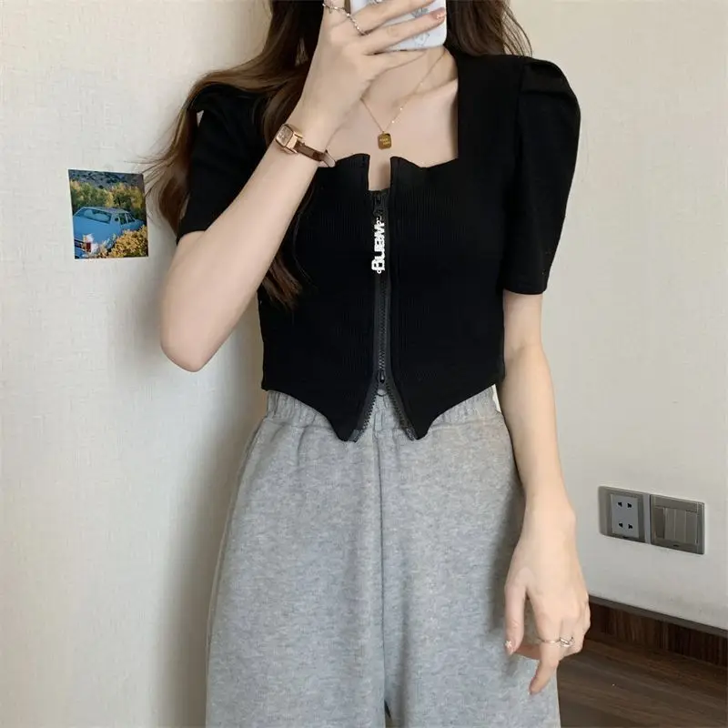 Women's Zip Front Summer T-Shirt Slimming Design — feature 14