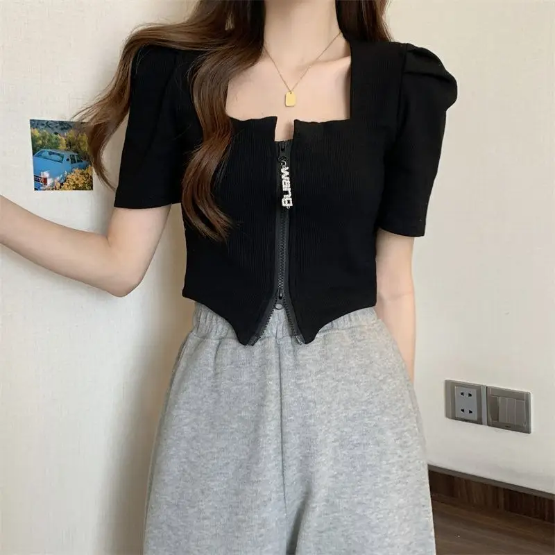 Women's Zip Front Summer T-Shirt Slimming Design — feature 16