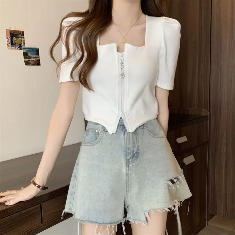 Women's Zip Front Summer T-Shirt Slimming Design — feature 20