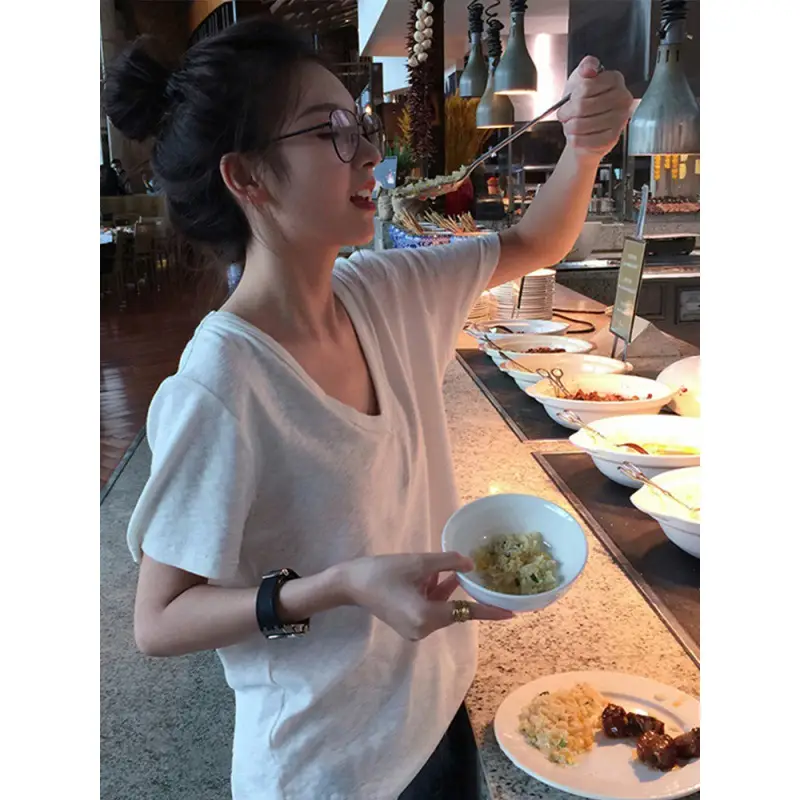 Women Black V-Neck Short Sleeve T-Shirt Summer 2023 - Image 5