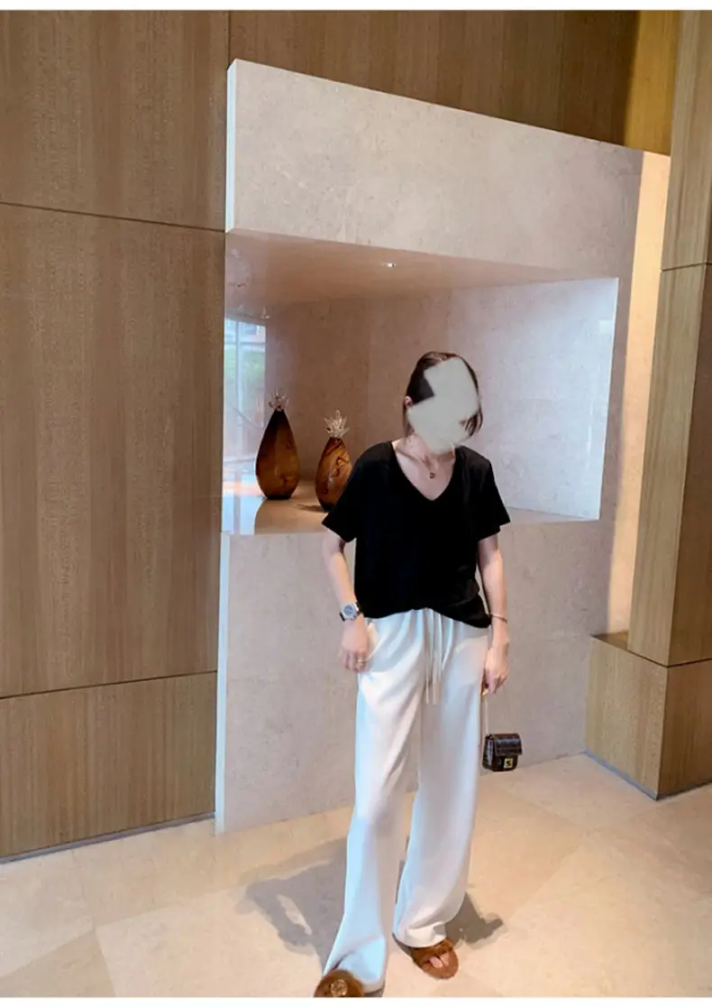 Women Black V-Neck Short Sleeve T-Shirt Summer 2023 — feature 10