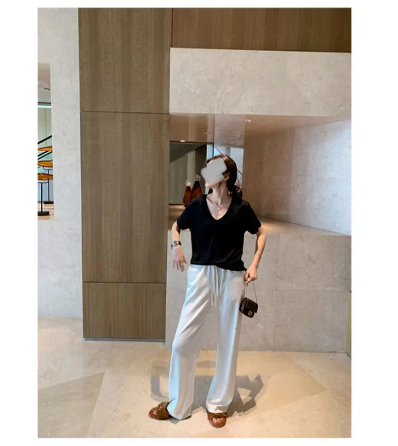 Women Black V-Neck Short Sleeve T-Shirt Summer 2023 — feature 11