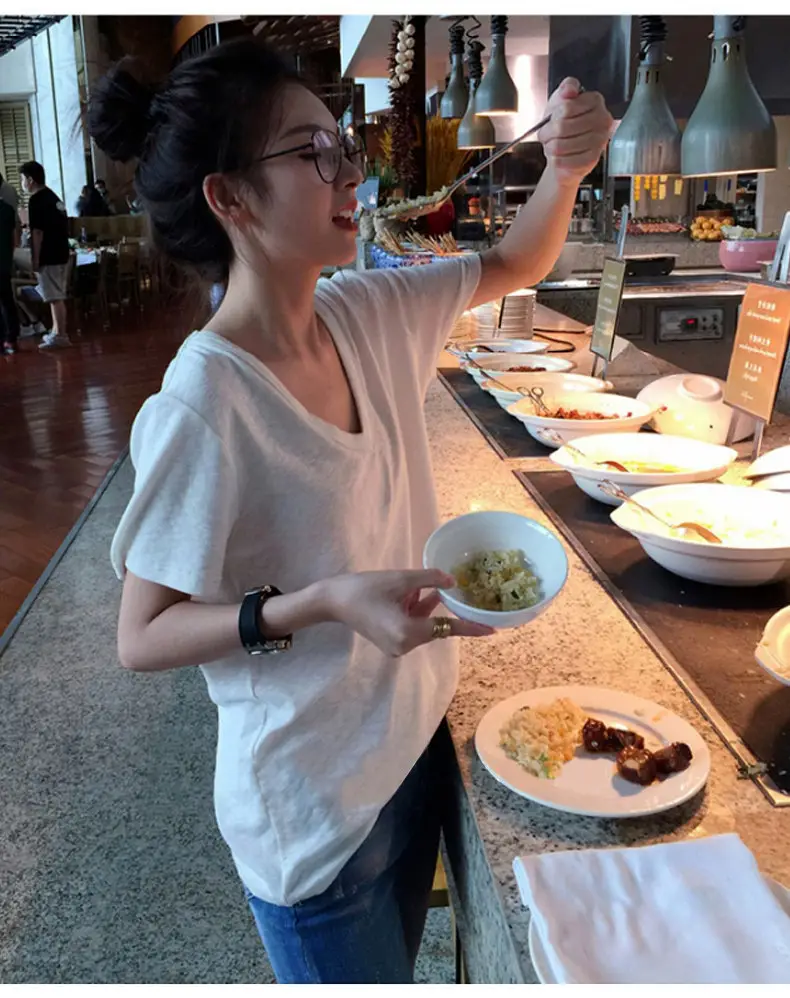 Women Black V-Neck Short Sleeve T-Shirt Summer 2023 — feature 5