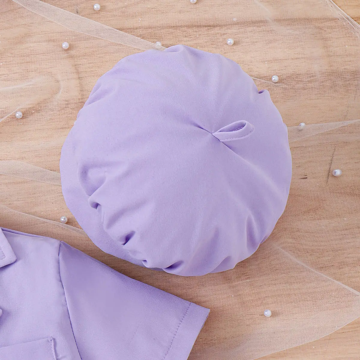 Lilac Purple Girls Spring Summer Set with Belted Shorts and Hat — feature 6