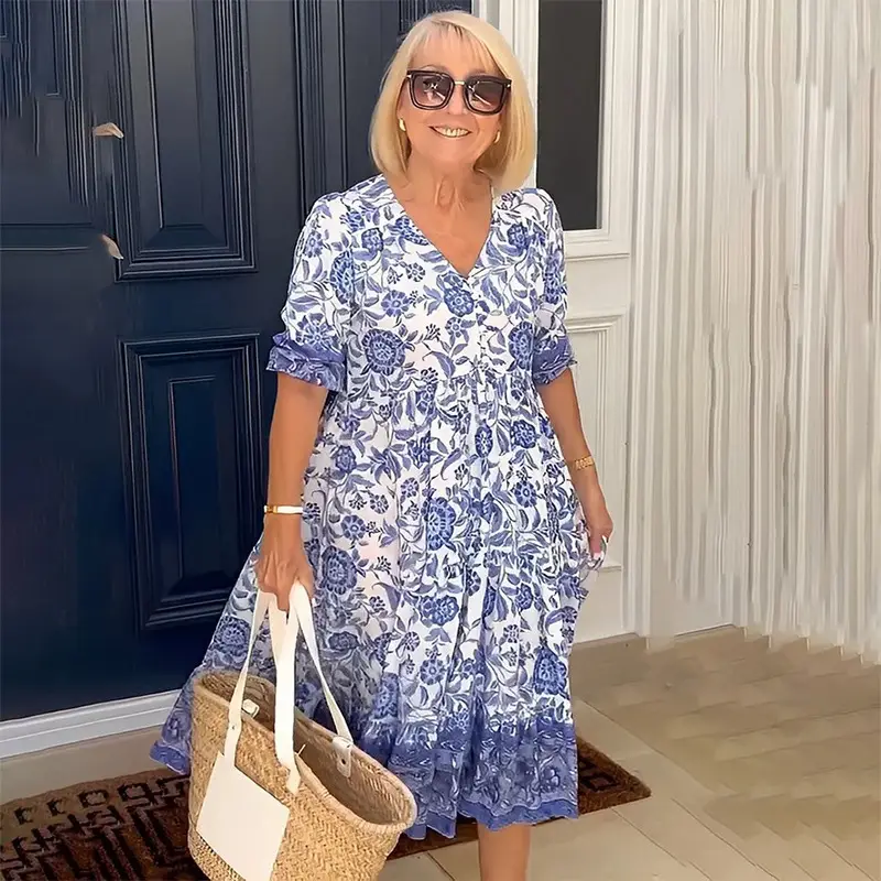 2025 Summer Floral Tie-Dye Dress Large Women - Image 6