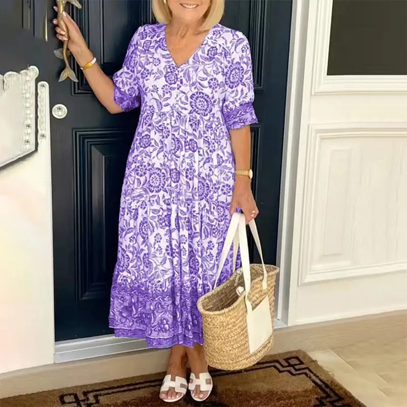 2025 Summer Floral Tie-Dye Dress Large Women - Image 7