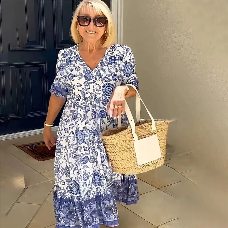 2025 Summer Floral Tie-Dye Dress Large Women - Image 8