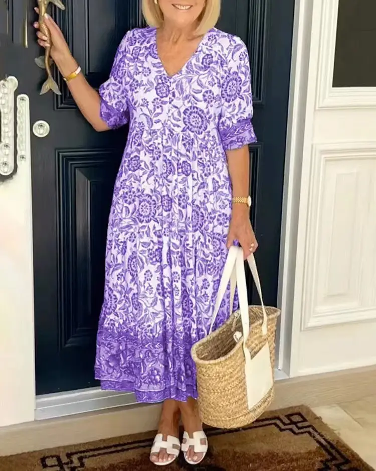 2025 Summer Floral Tie-Dye Dress Large Women - Image 5
