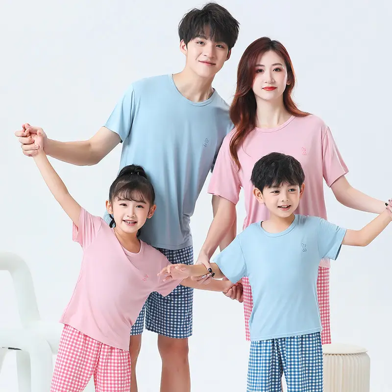 2-Piece Parent-Child Cotton Pajama Set White Plaid Shorts