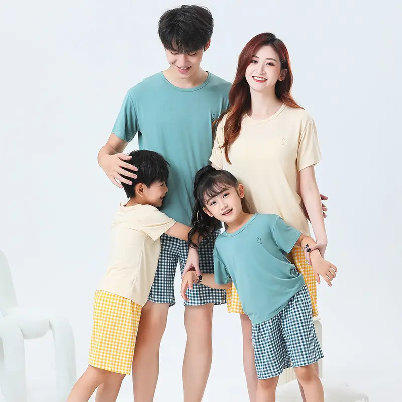 2-Piece Parent-Child Cotton Pajama Set White Plaid Shorts