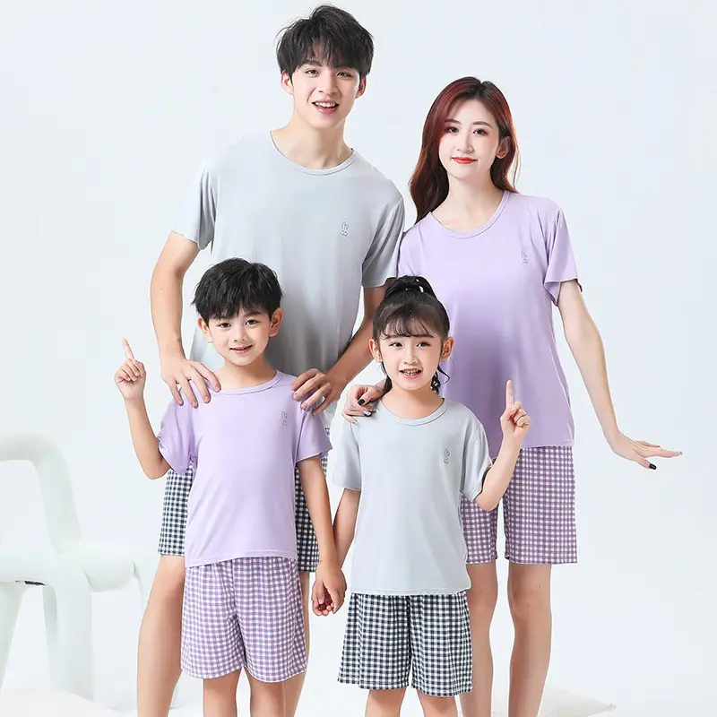 2-Piece Parent-Child Cotton Pajama Set White Plaid Shorts