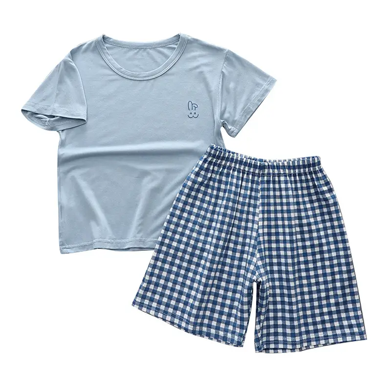 2-Piece Parent-Child Cotton Pajama Set White Plaid Shorts