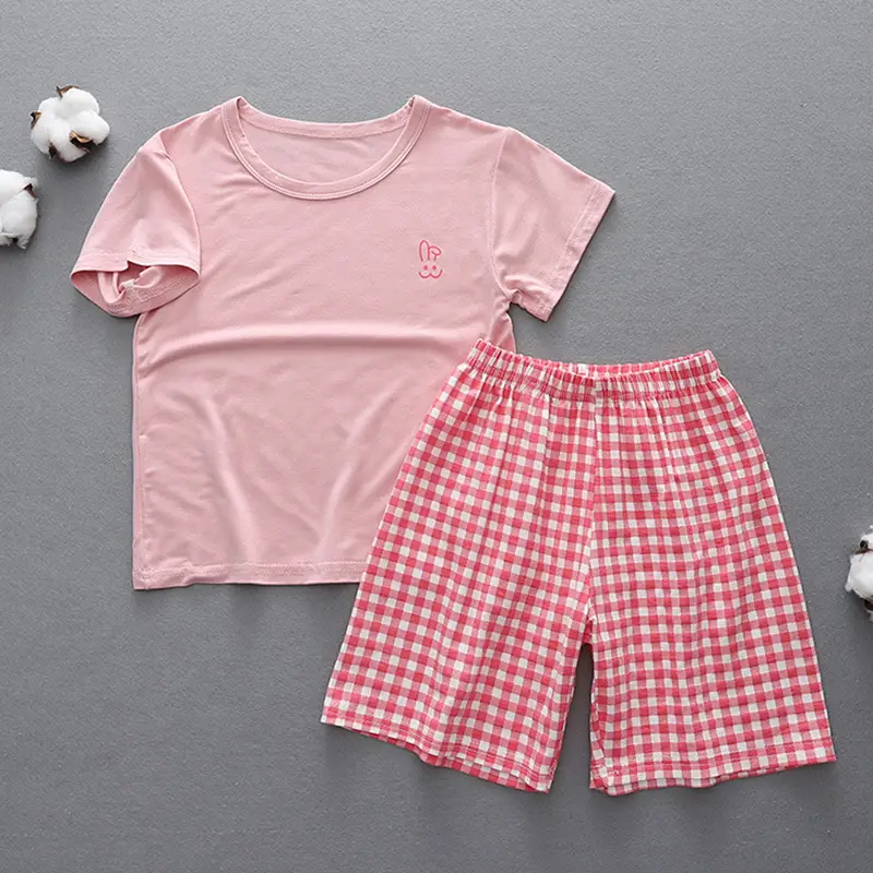 2-Piece Parent-Child Cotton Pajama Set White Plaid Shorts