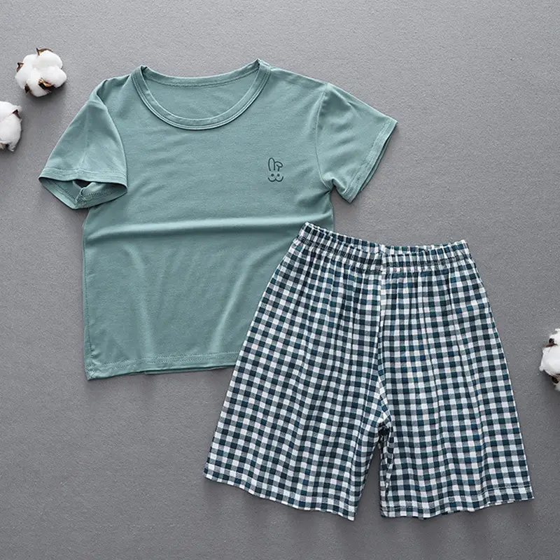 2-Piece Parent-Child Cotton Pajama Set White Plaid Shorts