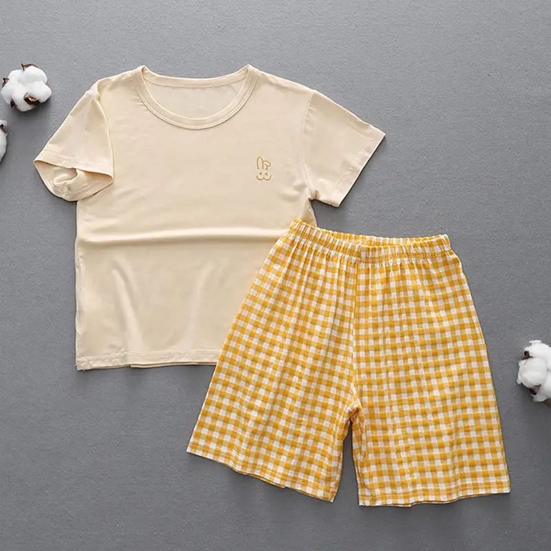 2-Piece Parent-Child Cotton Pajama Set White Plaid Shorts