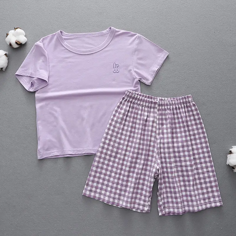 2-Piece Parent-Child Cotton Pajama Set White Plaid Shorts