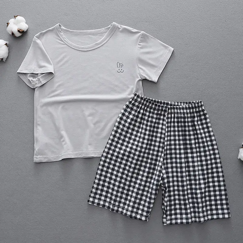 2-Piece Parent-Child Cotton Pajama Set White Plaid Shorts