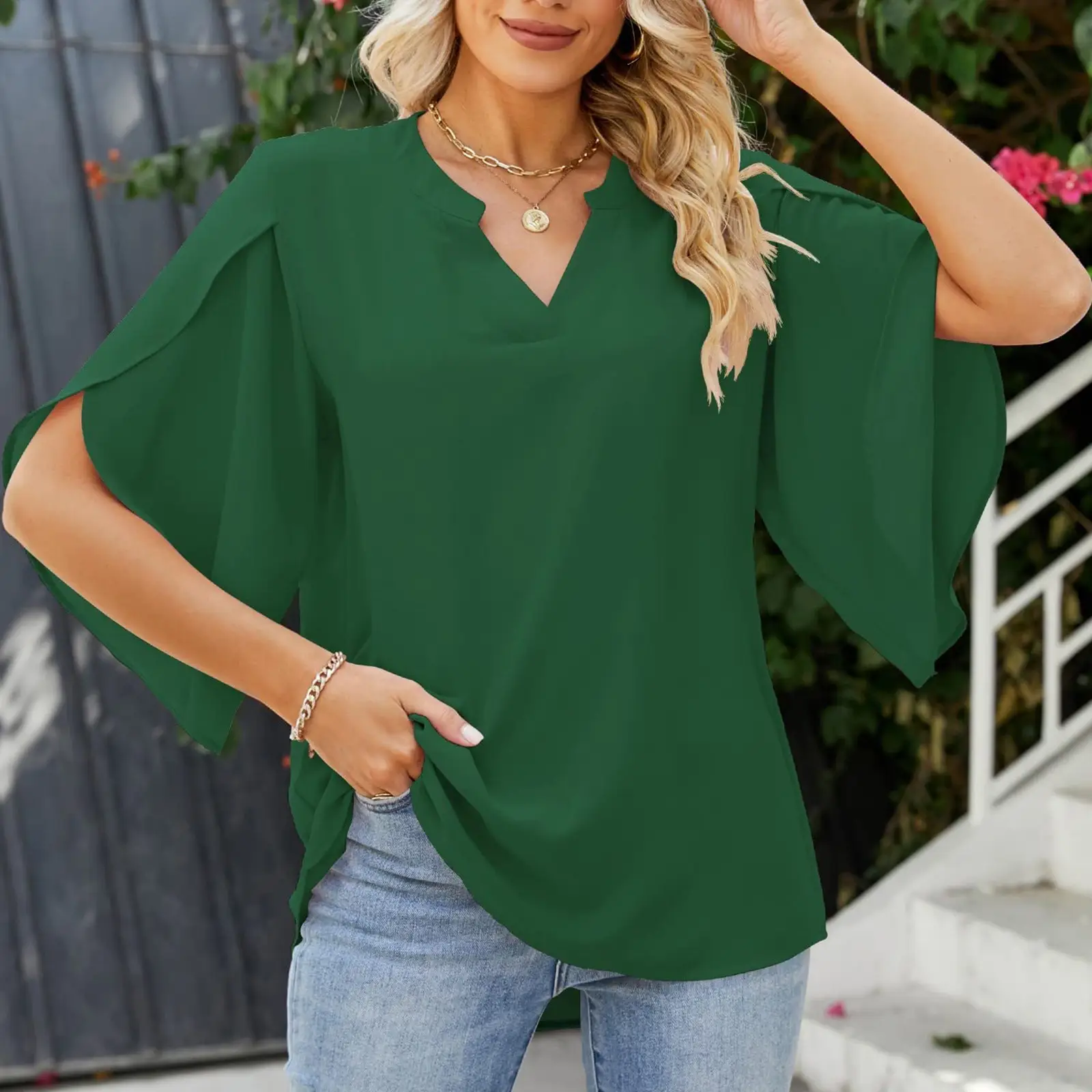 2025 Blue V-Neck Chiffon Top for Women - Image 11