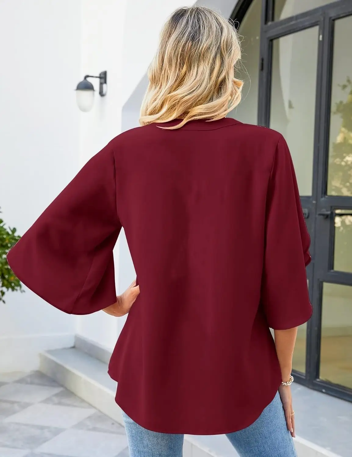 2025 Blue V-Neck Chiffon Top for Women — feature 17