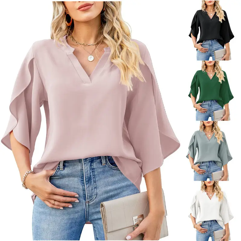2025 Blue V-Neck Chiffon Top for Women — feature 5