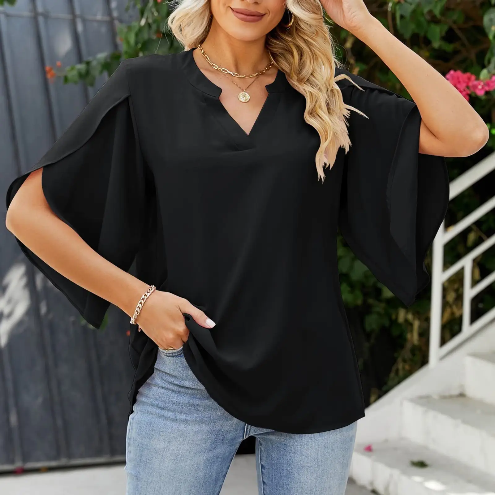 2025 Blue V-Neck Chiffon Top for Women — feature 6