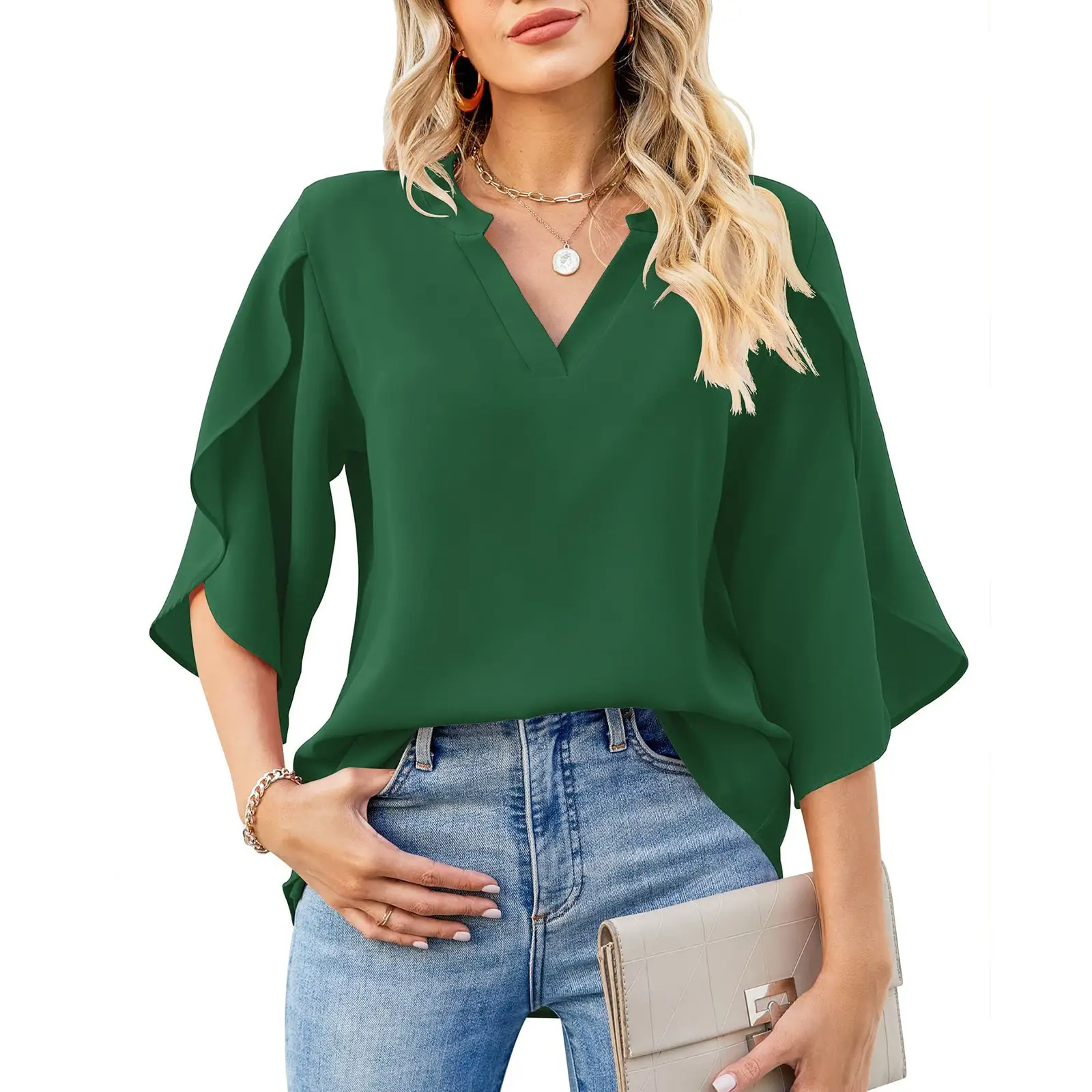 2025 Blue V-Neck Chiffon Top for Women - Image 2