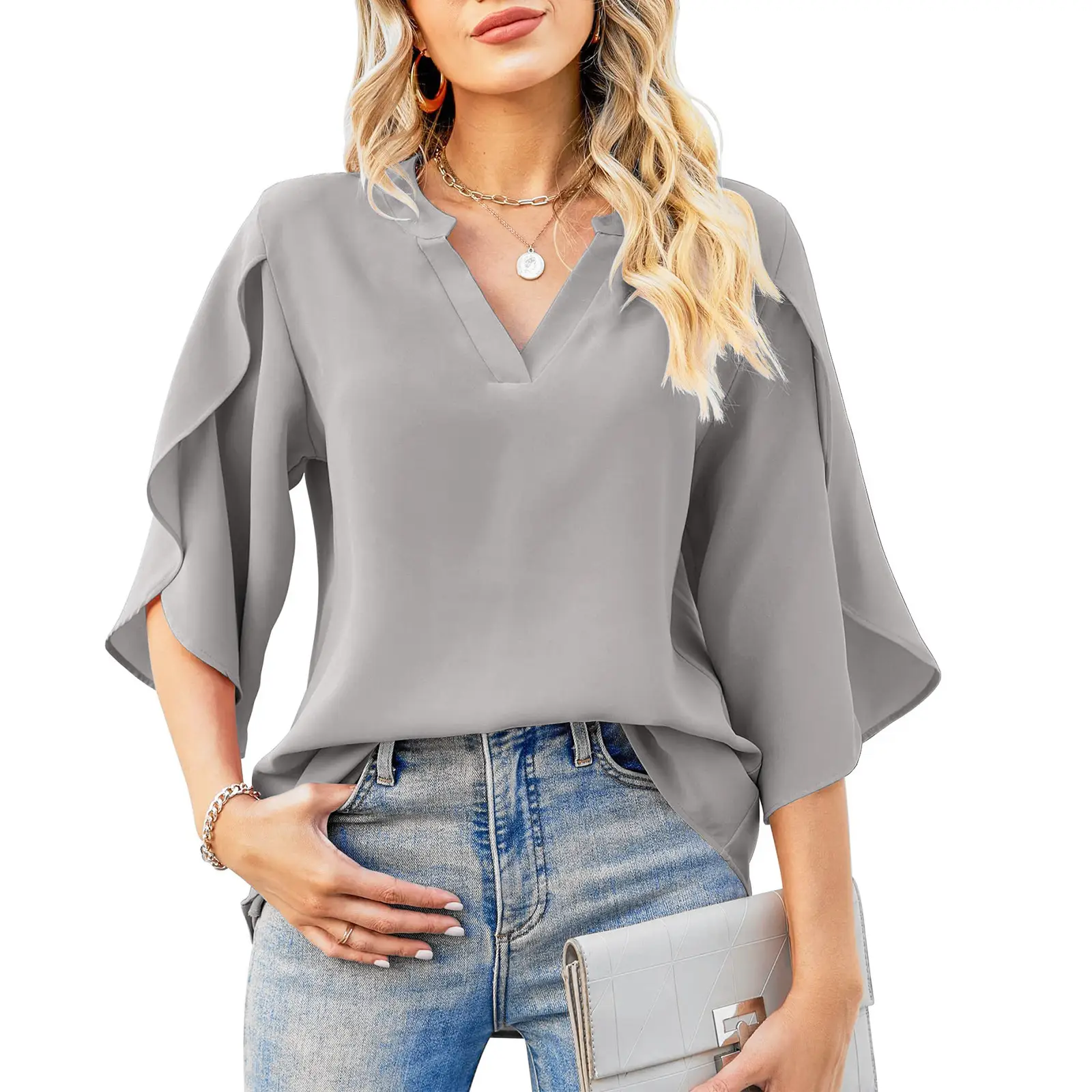 2025 Blue V-Neck Chiffon Top for Women - Image 3