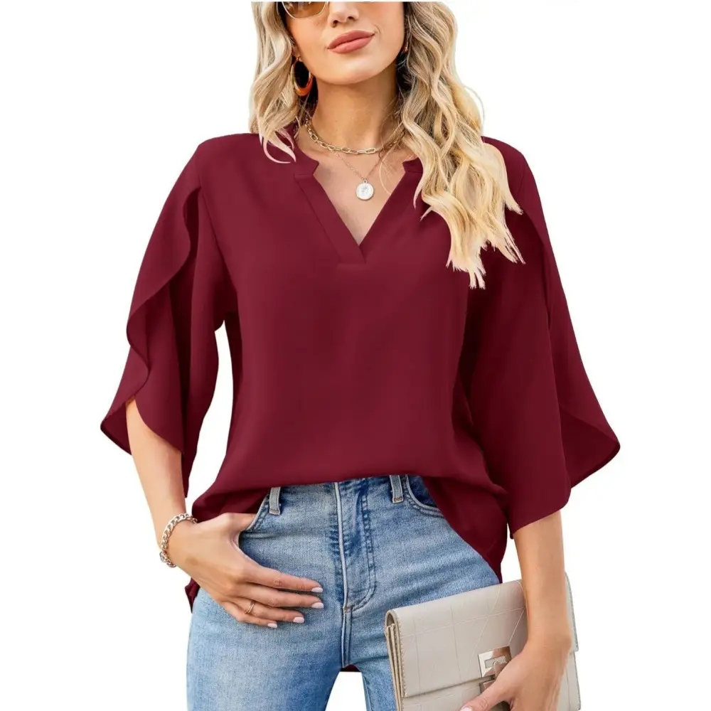 2025 Blue V-Neck Chiffon Top for Women - Image 6