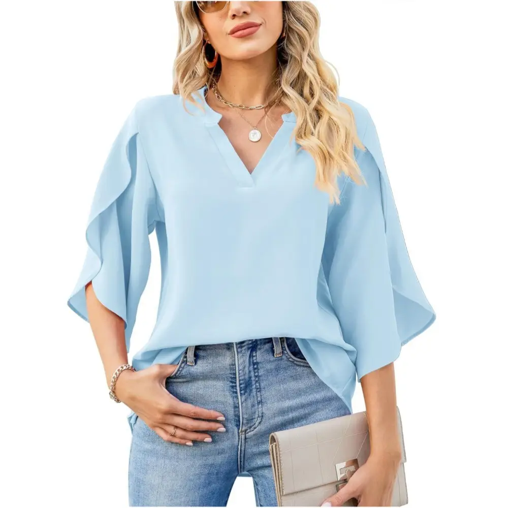 2025 Blue V-Neck Chiffon Top for Women - Image 7