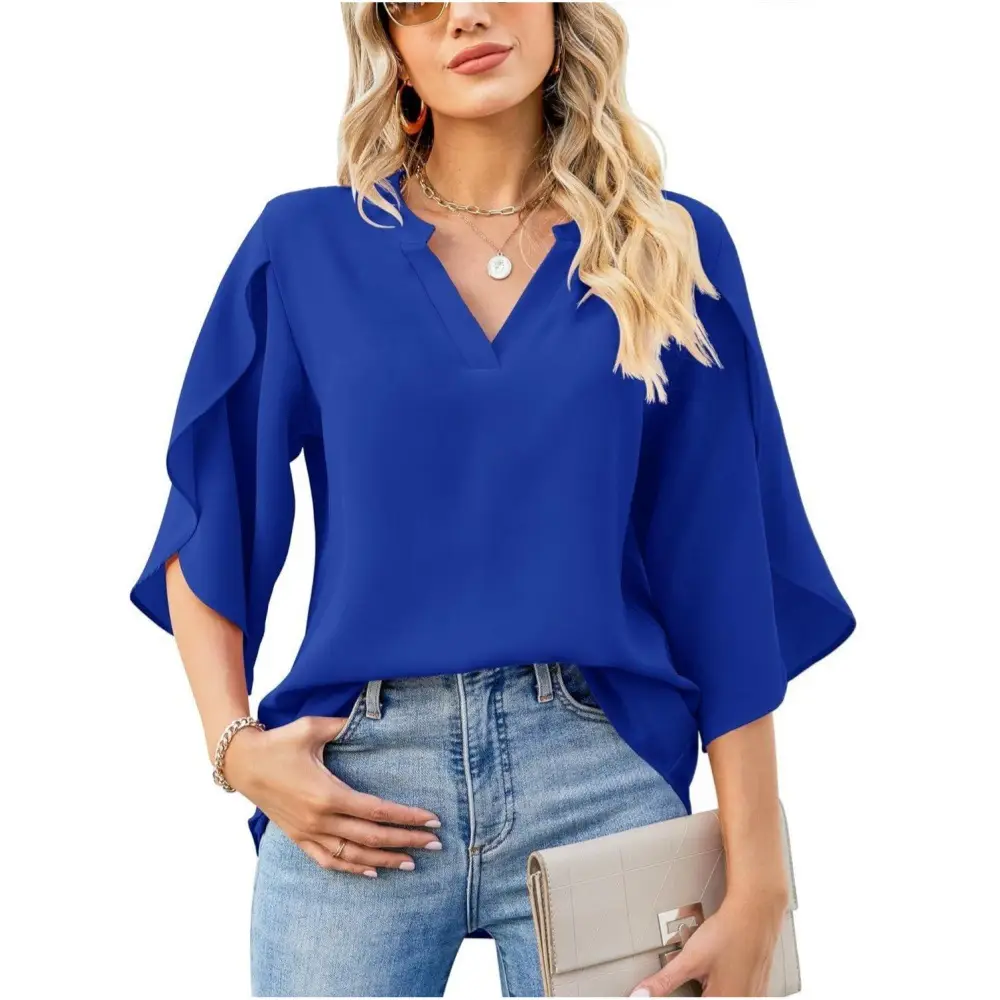 2025 Blue V-Neck Chiffon Top for Women - Image 8