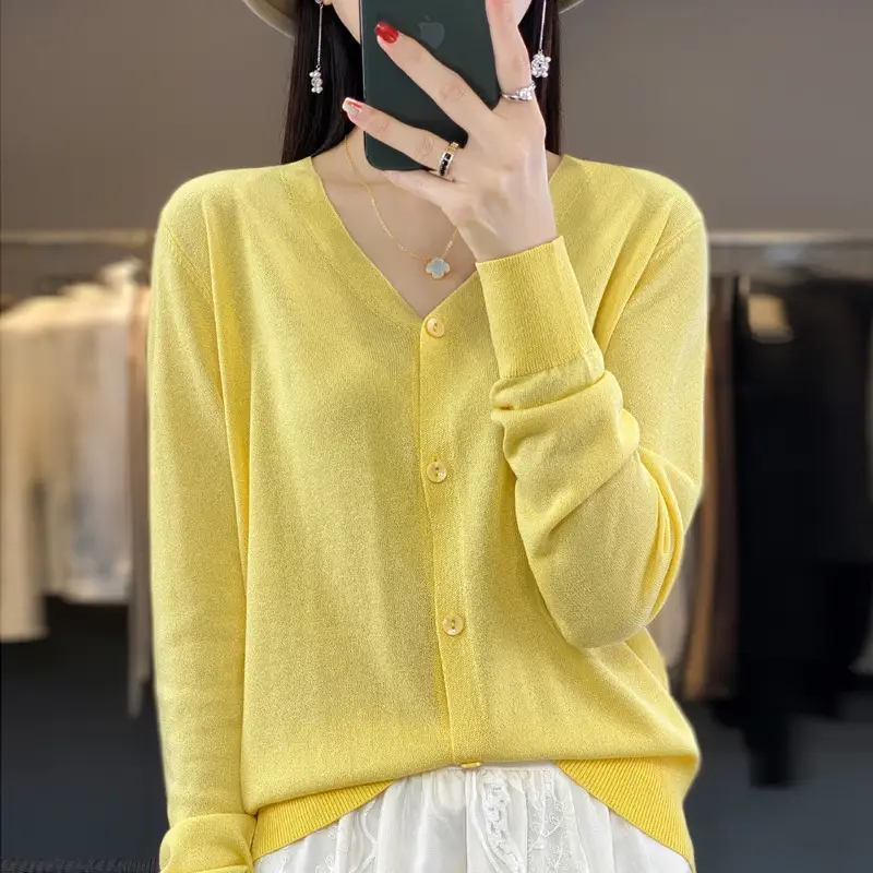 Women V-neck Knitted Linen Cardigan Blue 2023 - Image 12