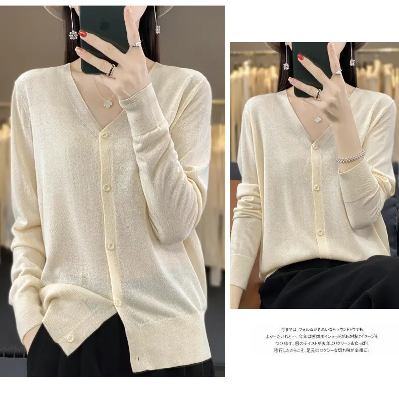 Women V-neck Knitted Linen Cardigan Blue 2023 — feature 16