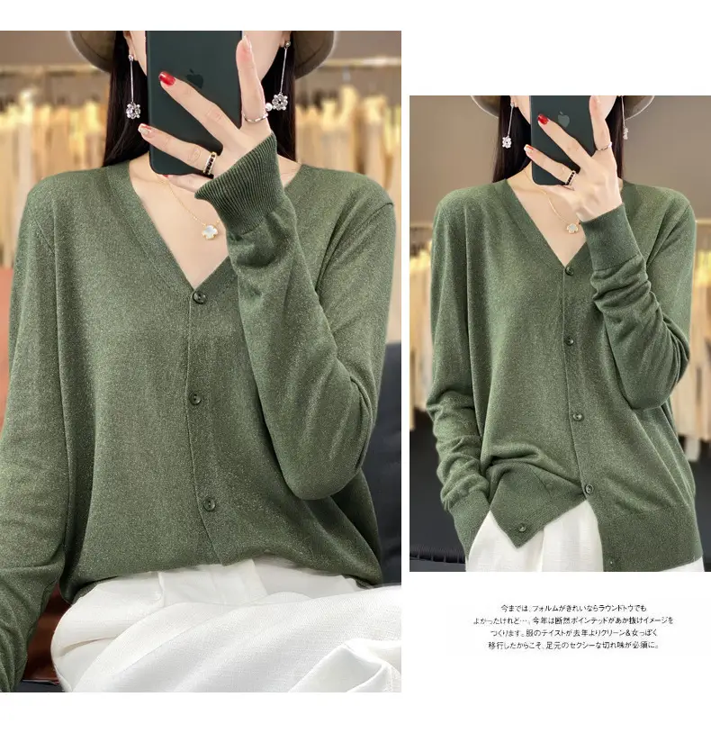 Women V-neck Knitted Linen Cardigan Blue 2023 — feature 21