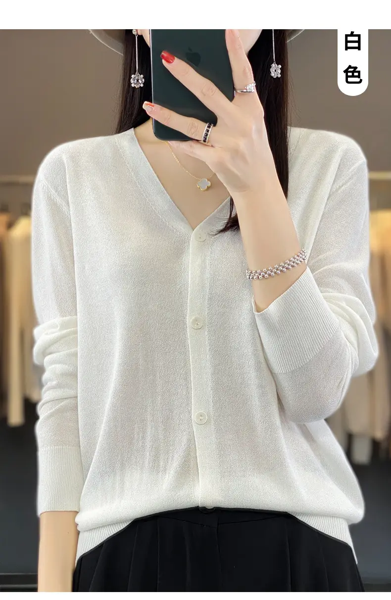 Women V-neck Knitted Linen Cardigan Blue 2023 — feature 30