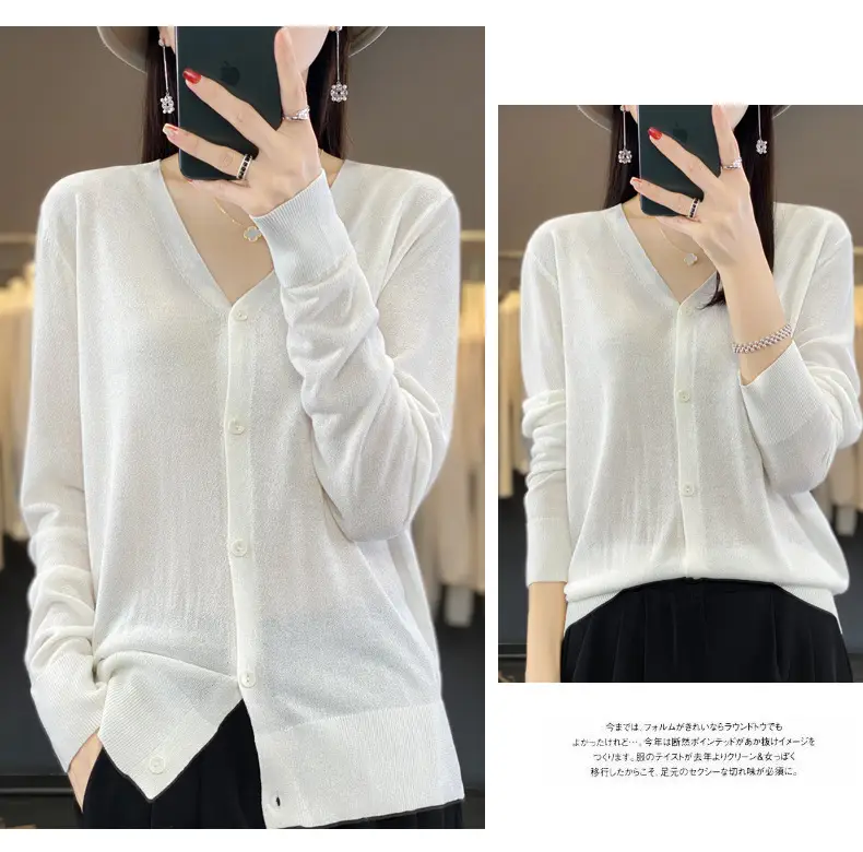 Women V-neck Knitted Linen Cardigan Blue 2023 — feature 31