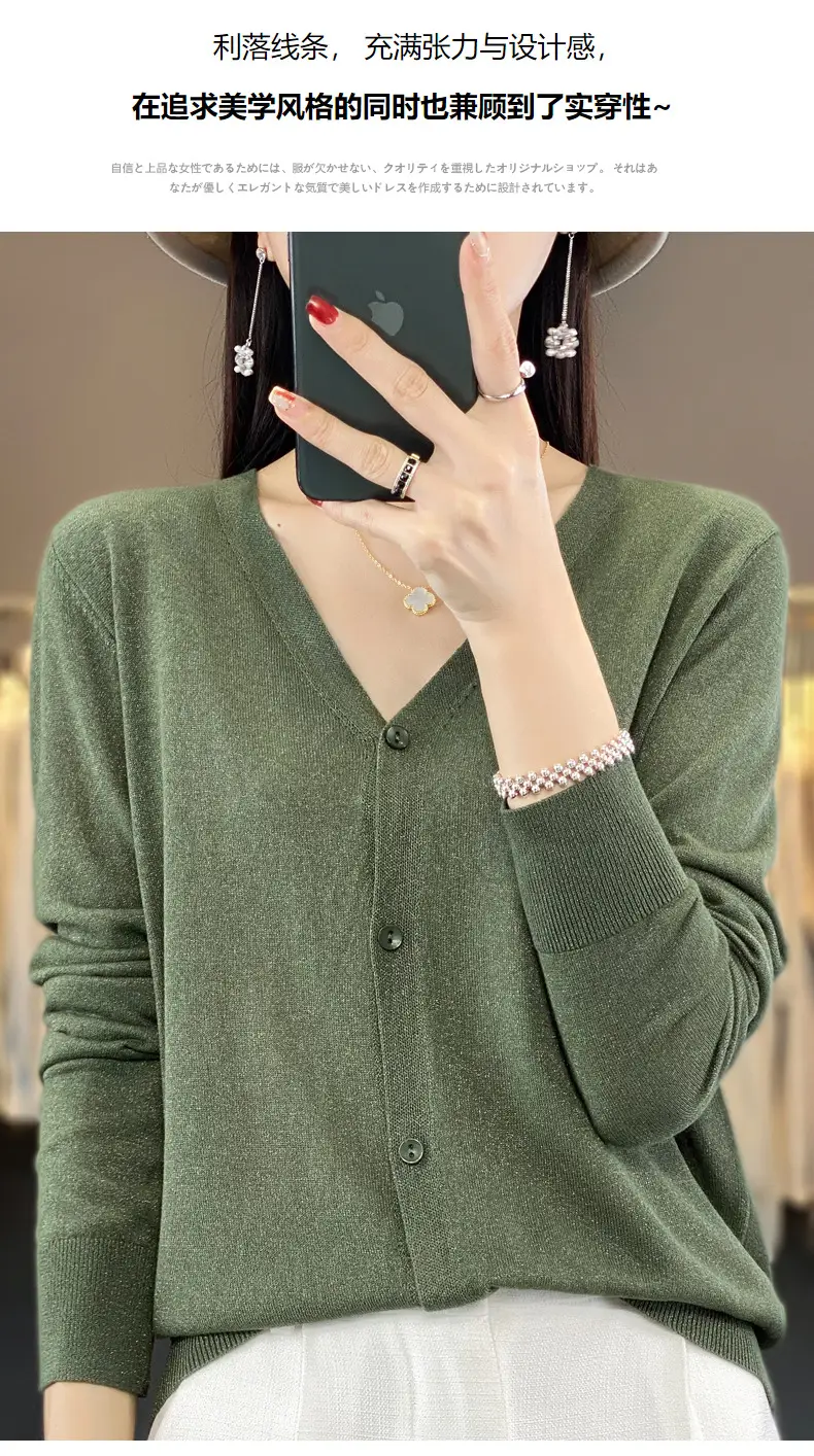 Women V-neck Knitted Linen Cardigan Blue 2023 — feature 7