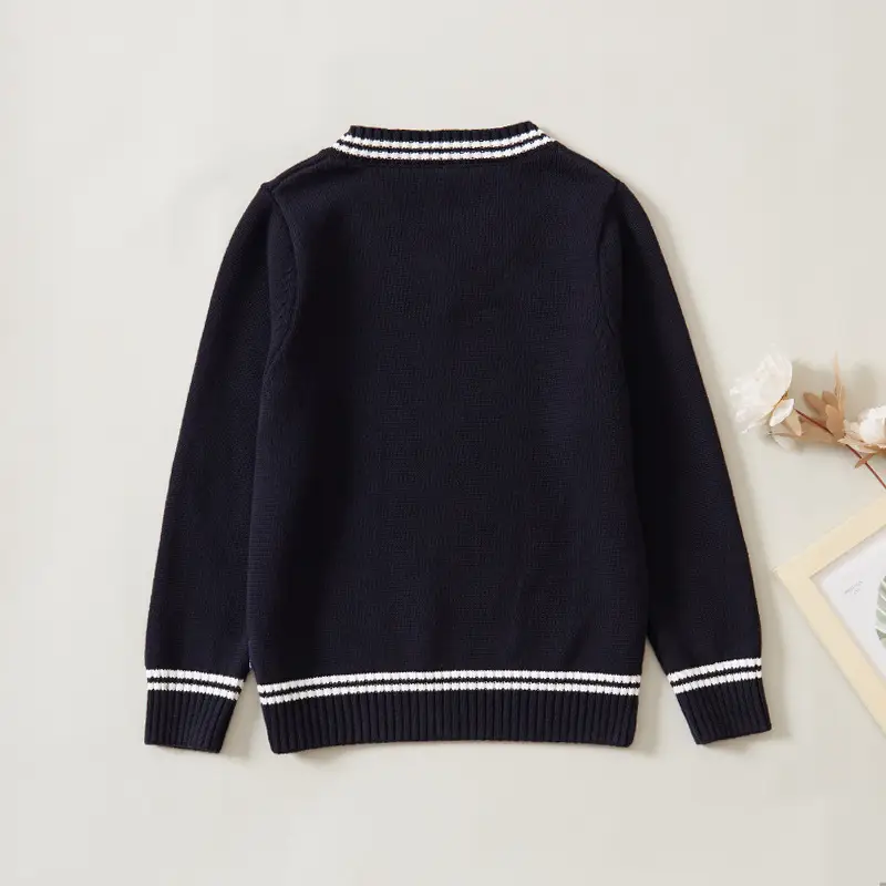 Black V-Neck Knitwear Pullover for Girls Boys