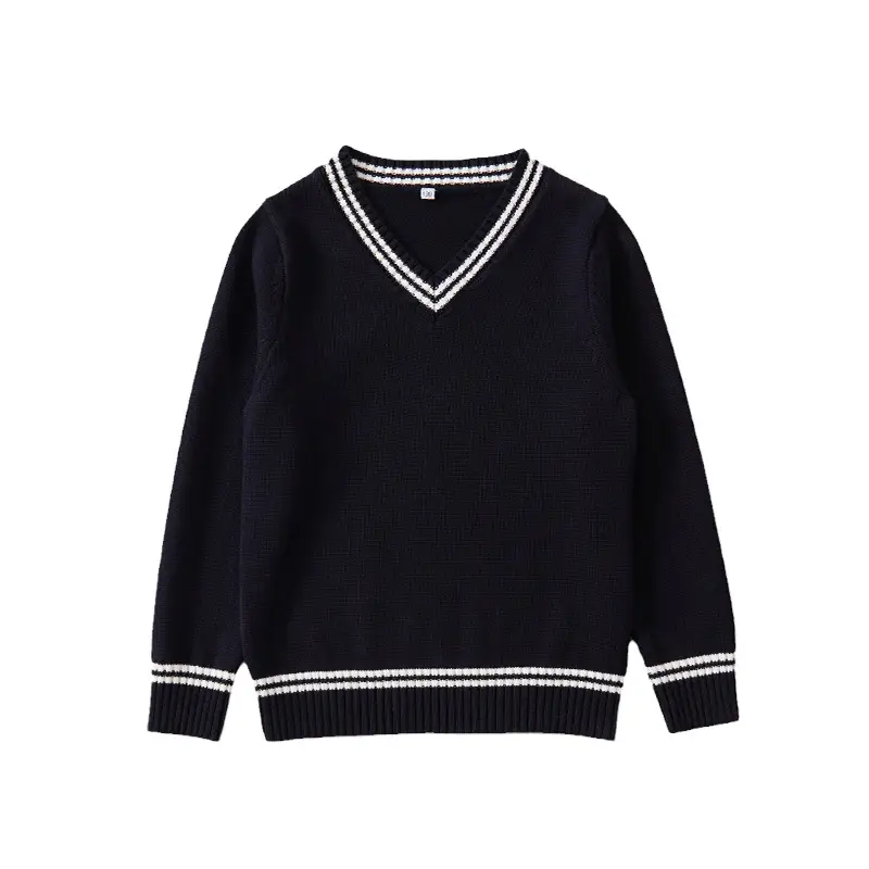 Black V-Neck Knitwear Pullover for Girls Boys