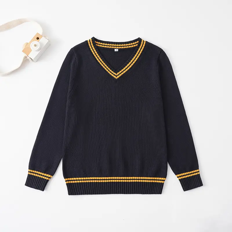 Black V-Neck Knitwear Pullover for Girls Boys