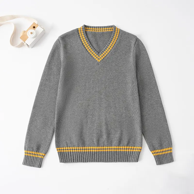 Black V-Neck Knitwear Pullover for Girls Boys