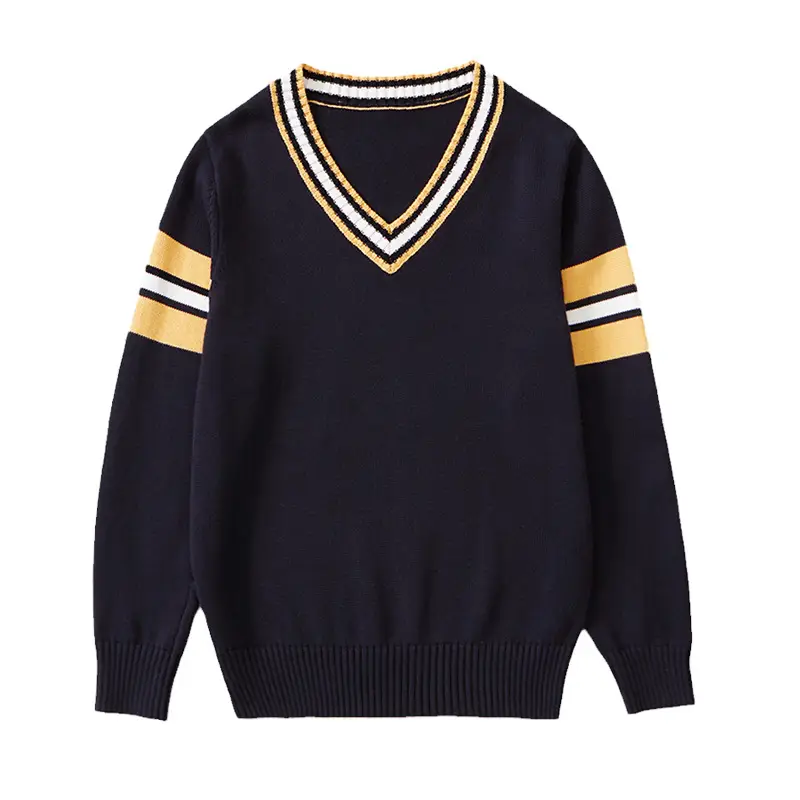 Black V-Neck Knitwear Pullover for Girls Boys