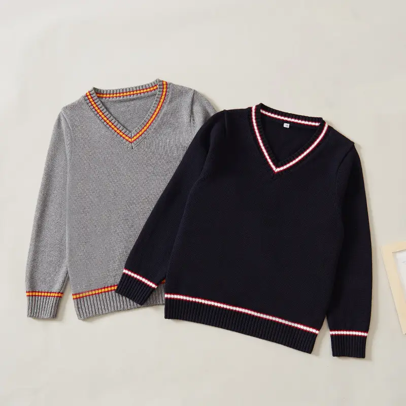 Black V-Neck Knitwear Pullover for Girls Boys