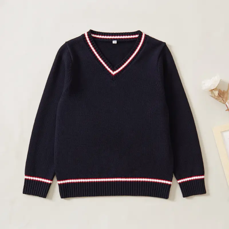Black V-Neck Knitwear Pullover for Girls Boys