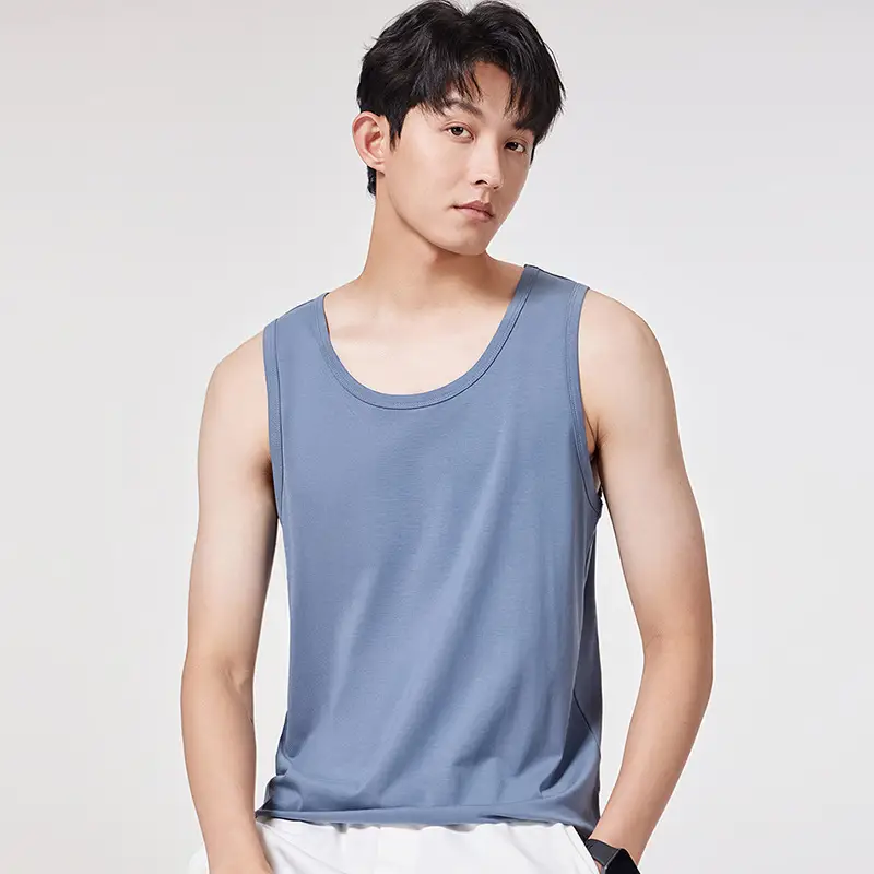 Men's Blue White Slim Fit Waistcoat T-Shirt