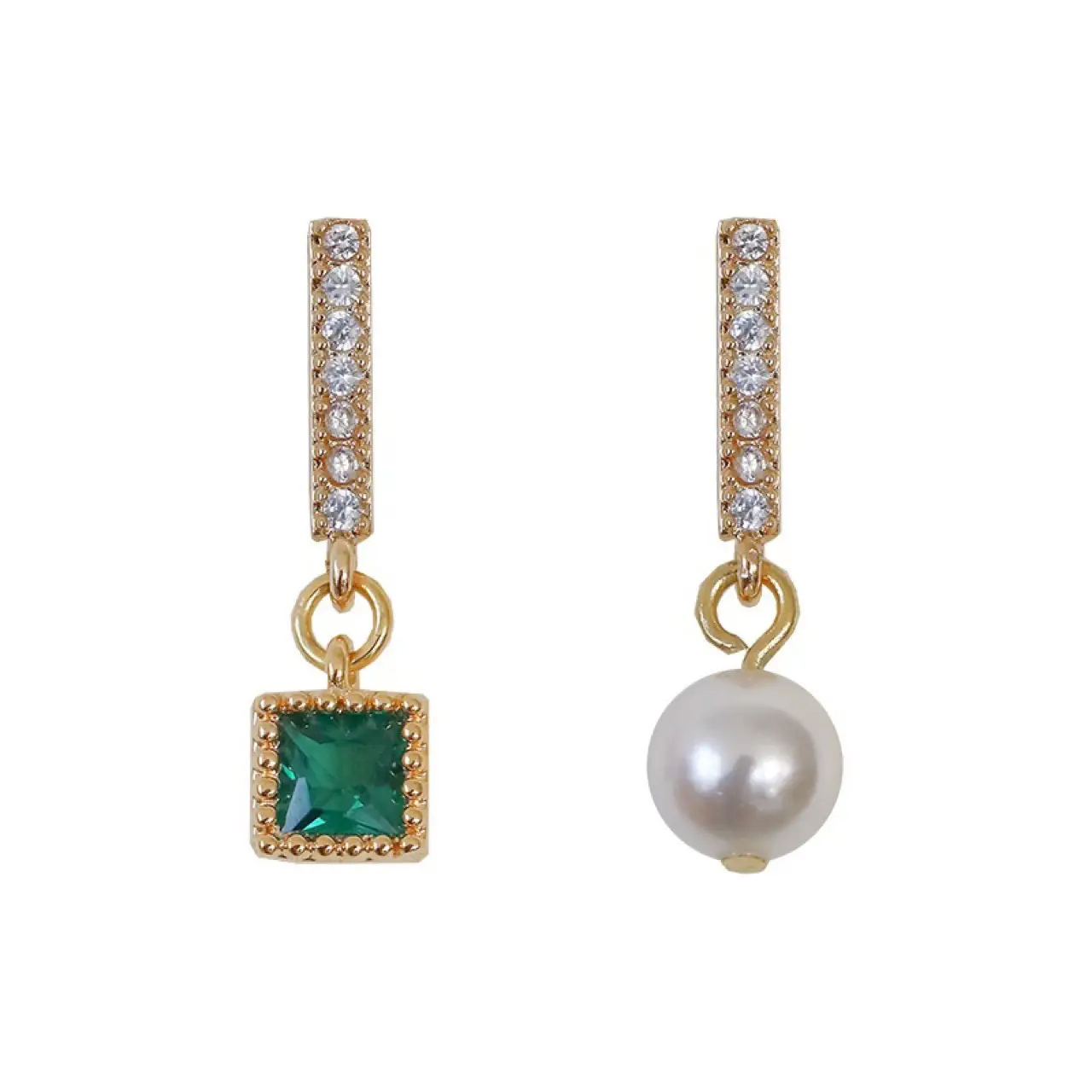 Meimei Drops Asymmetric Pearl Emerald Earrings for Women - Image 4