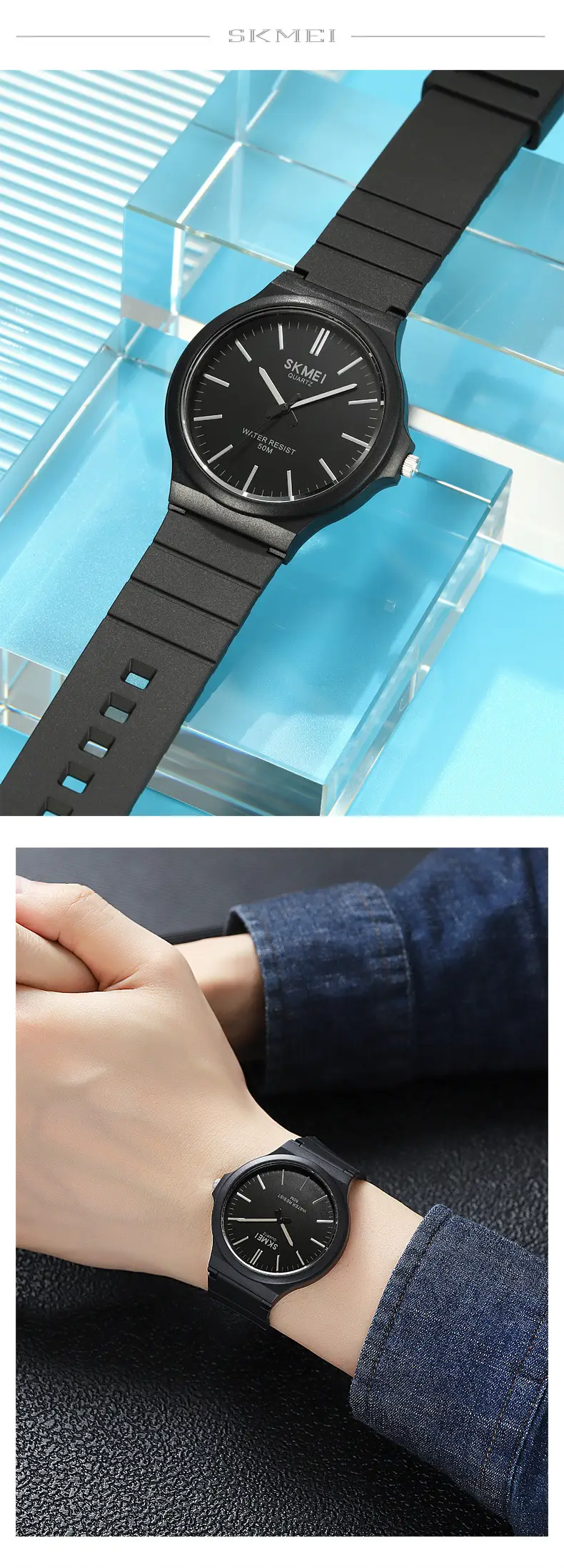 Skmei Black White Water Resistant Quartz Watch for Men Women — feature 19