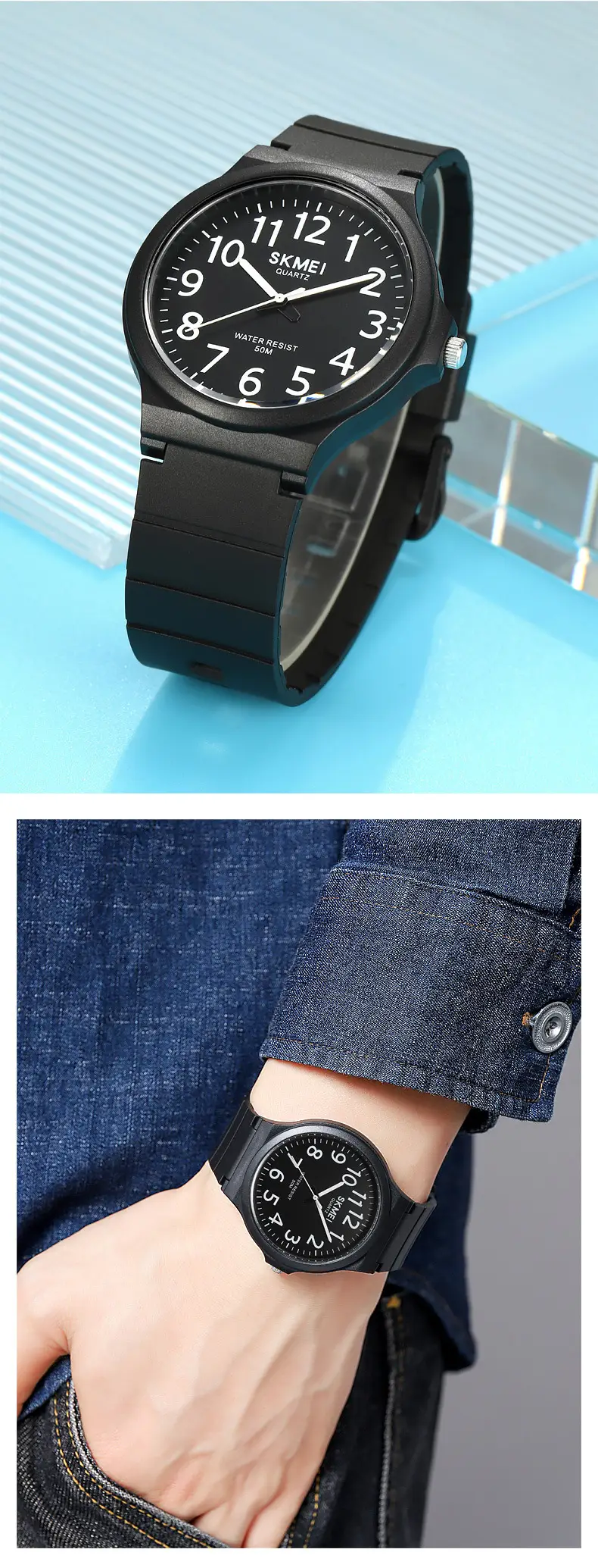 Skmei Black White Water Resistant Quartz Watch for Men Women — feature 21