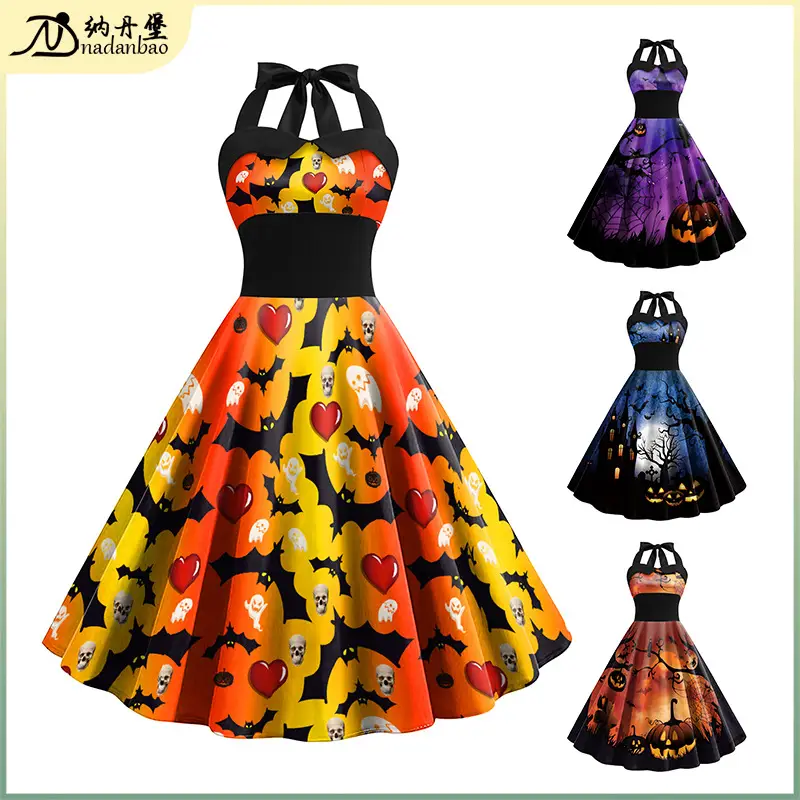 Halloween Skeleton Dress Women High Waist Skirt