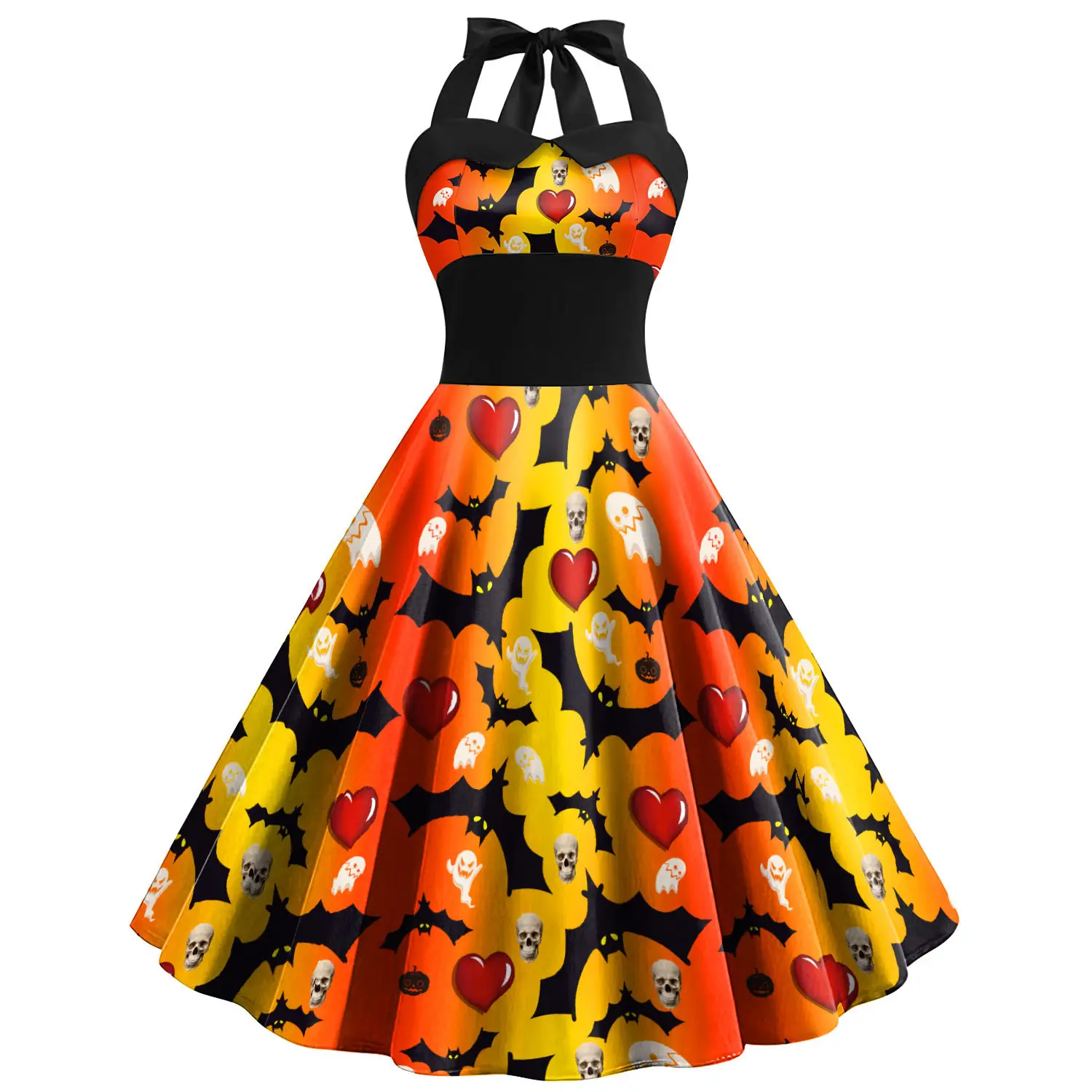 Halloween Skeleton Dress Women High Waist Skirt
